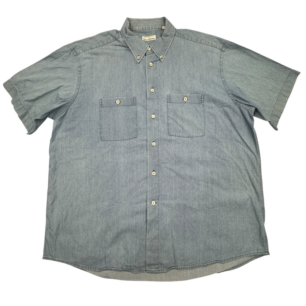 Maus & Hoffman Shirt Mens 2XL Blue Chambray Detailed Pockets Collar Button Down